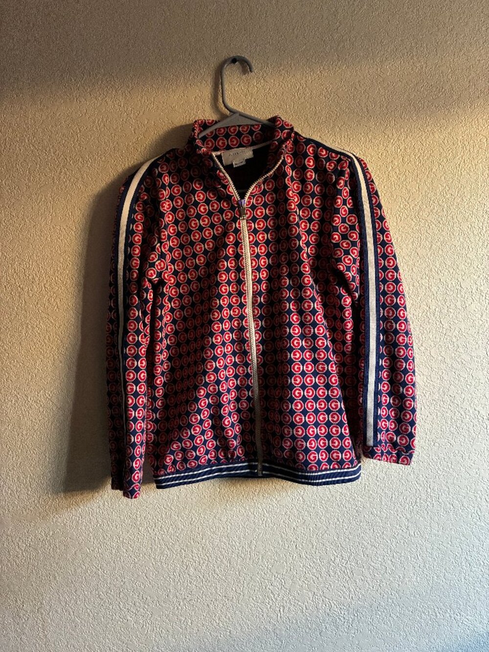 Gucci Vintage GG Monogram Track Jacket Red Navy Size 12 Made in Italy